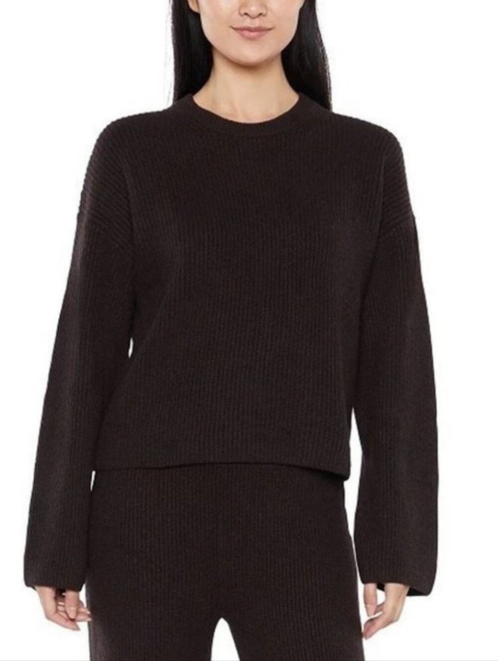 CashSoft Shaker-Stitch Sweater Set Dark Brown